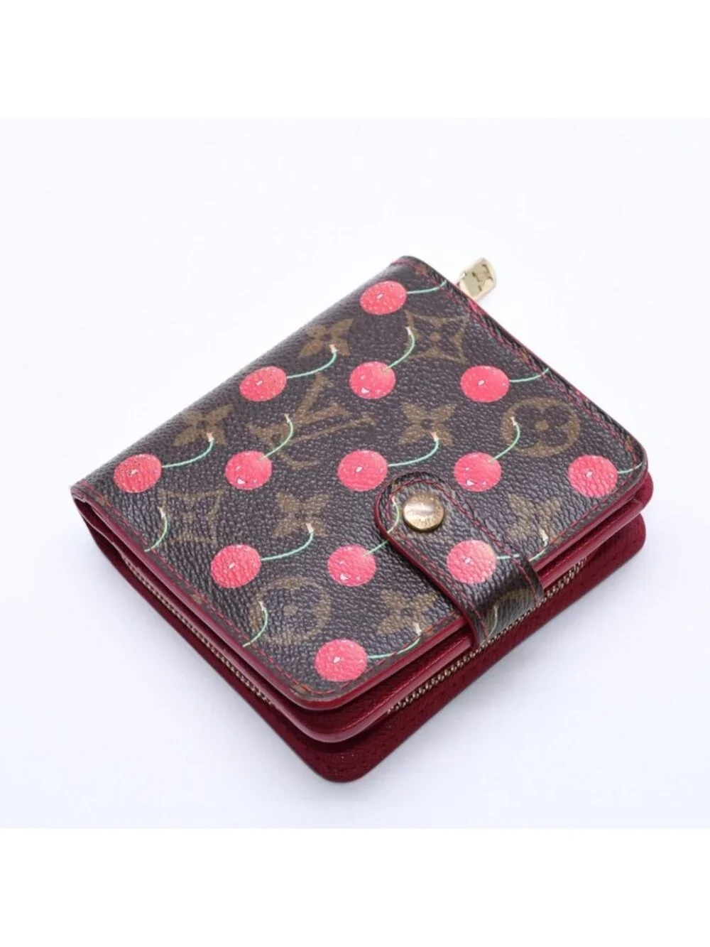 Louis Vuitton Monogram Cherry Compact Zip Bifold Wallet Takashi Murakami Brown
